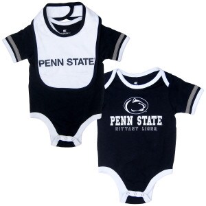 navy onesie bib set with Penn State on white bib, Penn State Nittany Lions & Athletic Logo on onesie